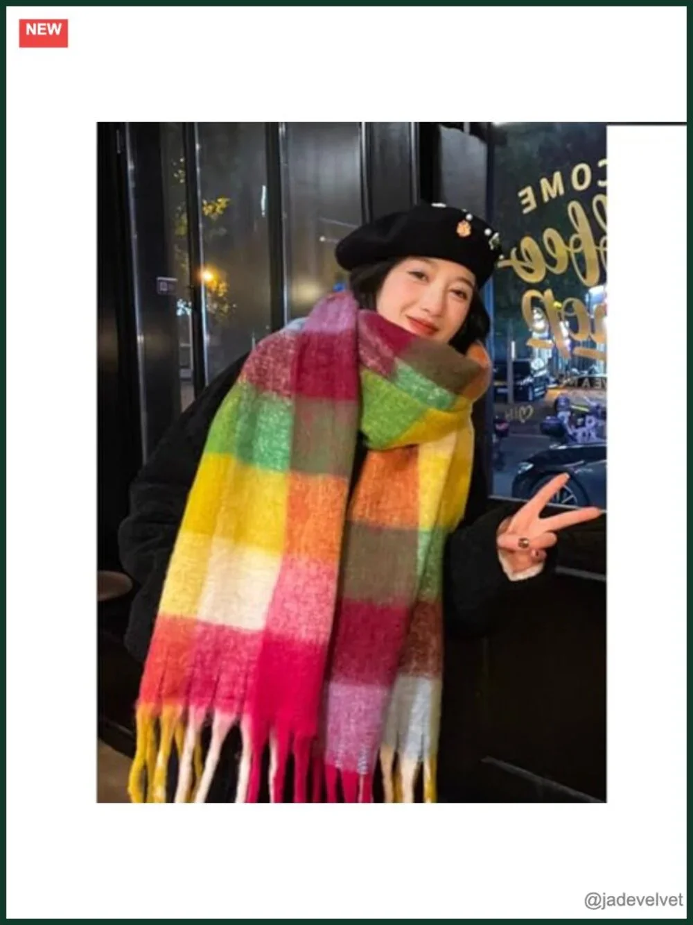 Large Chunky Plaid Scarf Oversized Blanket Scarf Thick Warm Shawl Tassel